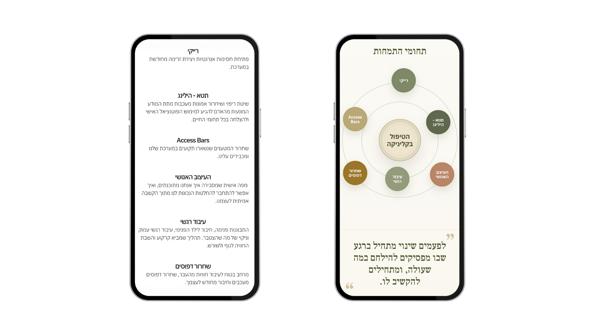 Dvir Nerya site — before and after, modalities diagram